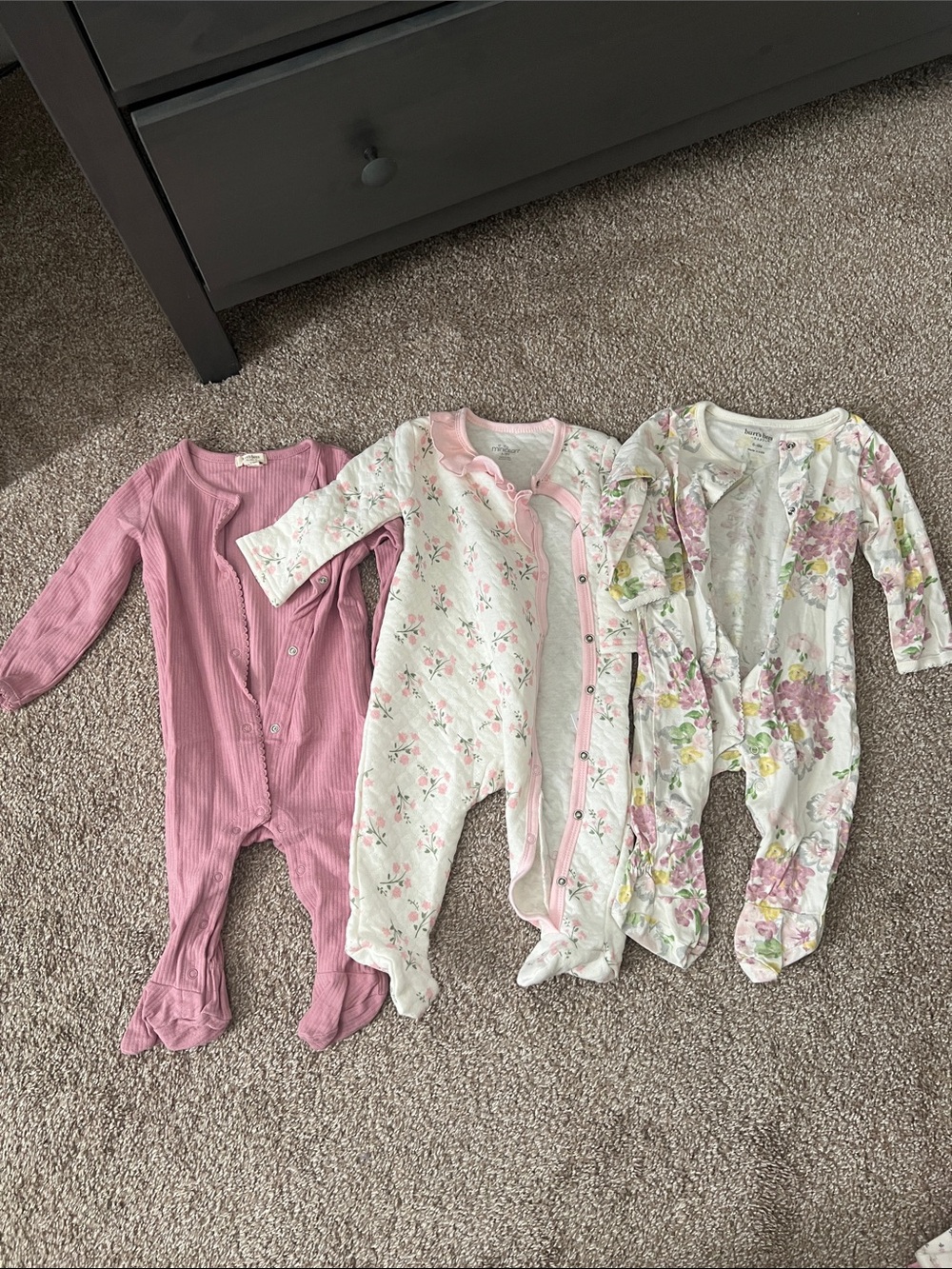 Baby Girls Floral & Pink Footed One-Piece Sleepers - Set of 3